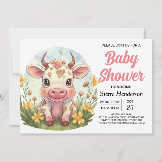 Invitación Bohemian Farm Cute Cow Baby Shower (Anverso)