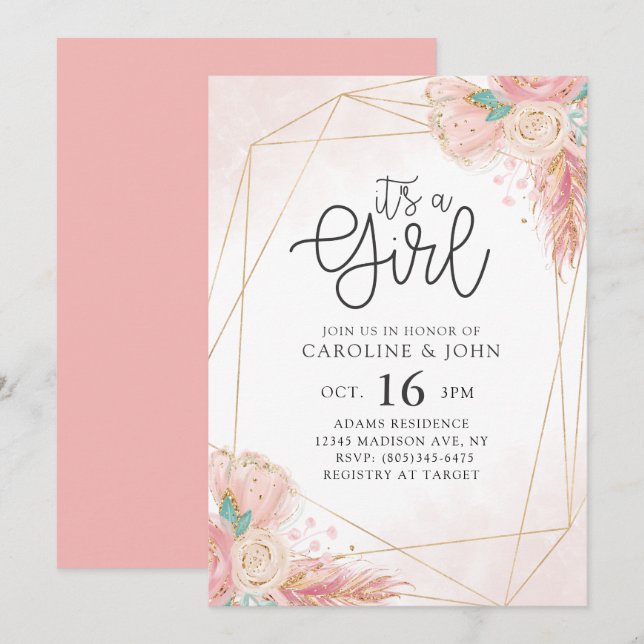 Invitación Bohemian Floral Baby Shower (Anverso / Reverso)