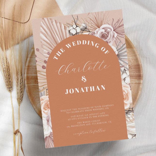 Invitación Bohemian Floral Moderno Terracotta Boda (Subido por el creador)
