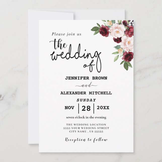 Invitación Bohemian Flowers Elegance Wedding Invitation (Anverso)