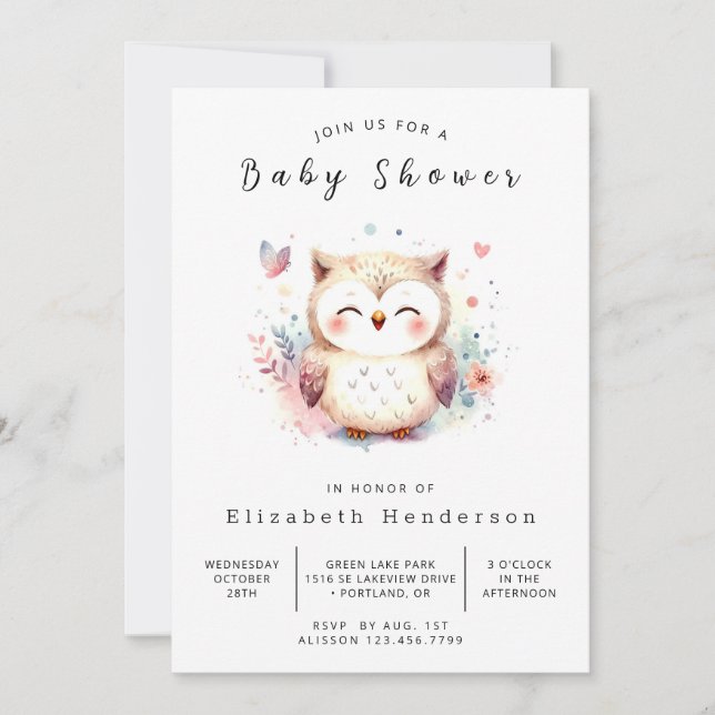 Invitación Bohemian Forest Owl Baby Shower (Anverso)