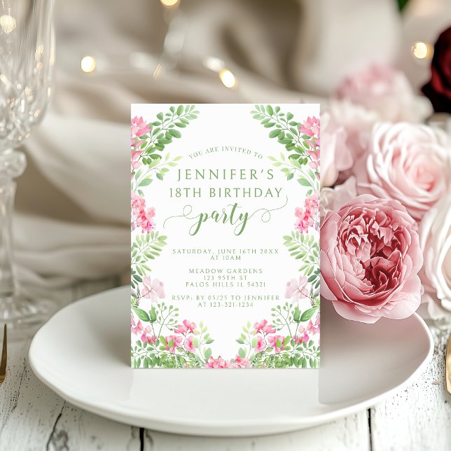 Invitación Bohemian Hot Pink Floral Adult Birthday Invitation (Subido por el creador)