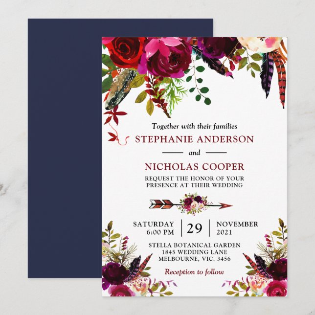 Invitación Bohemian jugo a bordo de floral (Anverso / Reverso)