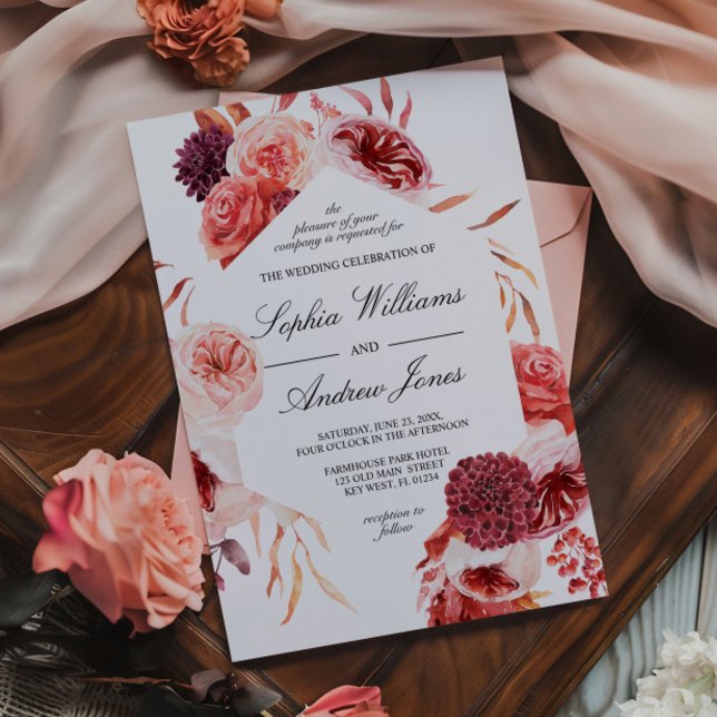 Invitación Bohemian Marsala English Rose Wedding (Subido por el creador)