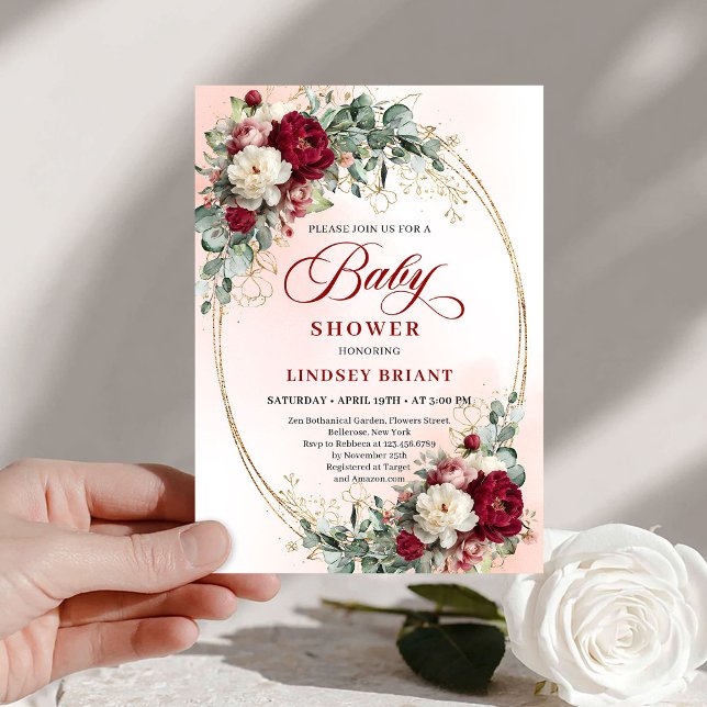 Invitación Bohemian Marsala Floral Baby Shower Invitation (Bohemian Marsala Floral Baby Shower Invitation)