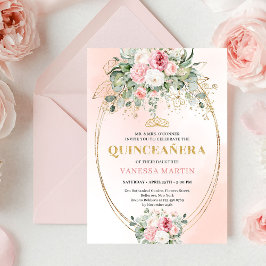 Invitación Bohemian Pale Pink Rose Gold Quinceañera Card