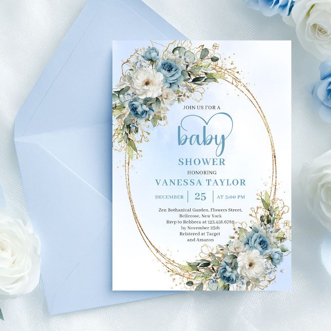 Invitación Bohemian Pastel Blue Floral Baby Shower Invitation (Bohemian Pastel Blue Floral Baby Shower Invite.........)