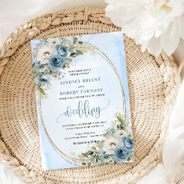 Invitación Bohemian Pastel Blue Floral Gold Wedding Invite