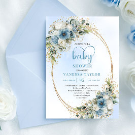 Invitación Bohemian Pastel Blue Floral Greenery Baby Shower 