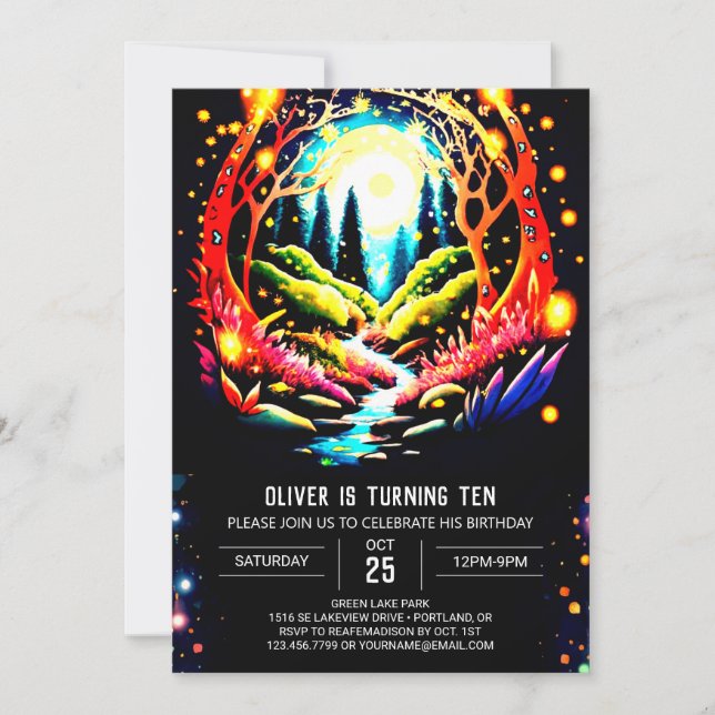 Invitación Bohemian Pastel Fireflies Cumpleaños (Anverso)