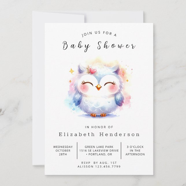 Invitación Bohemian Pastel Owl Baby Shower (Anverso)