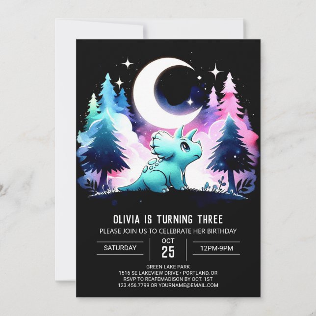 Invitación Bohemian Pastel Triceratops Cumpleaños (Anverso)
