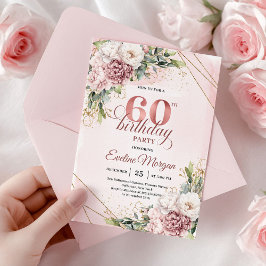 Invitación Bohemian Rose Gold Floral Greenery 60th Birthday