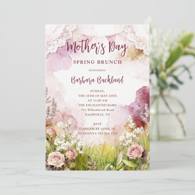 Invitación Bohemian Rustic Springtime Floral Mothers Day (Anverso de pie)