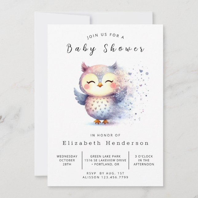 Invitación Bohemian Whimsy Owl Baby Shower (Anverso)