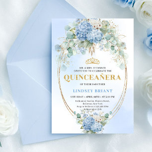Invitación Bohemiana Azul Floral Eucalipto Quincea