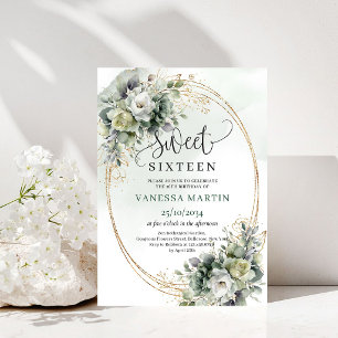 Invitación Bohemiana Sweet 16 Verde Salvia Eucalip