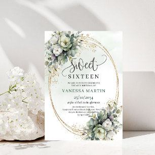 Invitación Bohemiana Verde y Dorada para Cumpleaño
