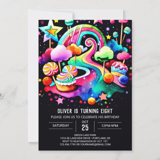 Invitación Bohemias Candyland Cumpleaños (Anverso)