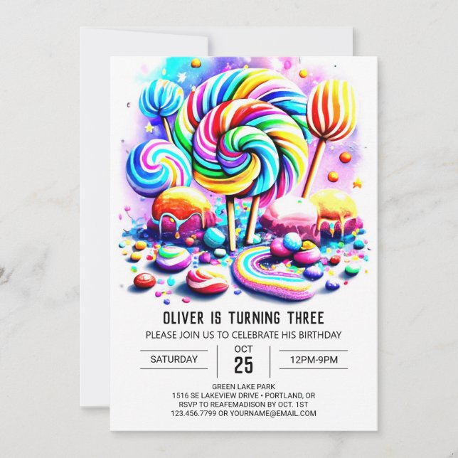 Invitación Bohemias Candyland Cumpleaños Imprimible (Anverso)