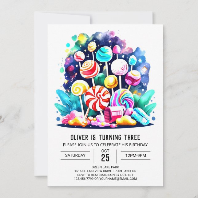 Invitación Bohemias Candyland Cumpleaños Imprimible (Anverso)