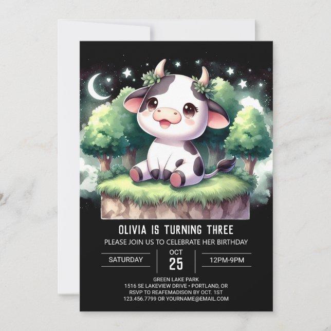 Invitación Bohemias Editable Cow Cumpleaños (Anverso)