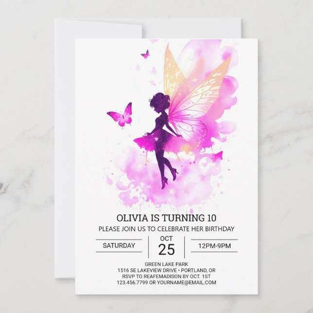 Invitación Bohemias Imprimibles Fairy Birday (Anverso)