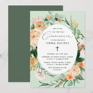 Invitación Bohémica Botánica Personalizada Comunión Verde Sal