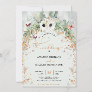Invitación Bohemio Arco de Verdor Luminoso Boda Jardín