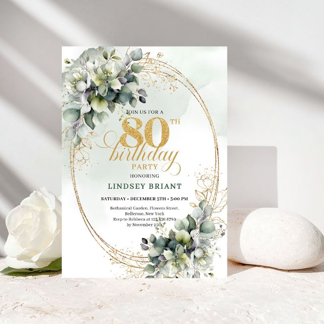 Invitación bohemio botánico rústico para 80 cumple (Rustic Botanical Bohemian 80th Birthday Invite)