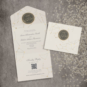 Invitación Bohemio Celestial Todo en Uno para Boda