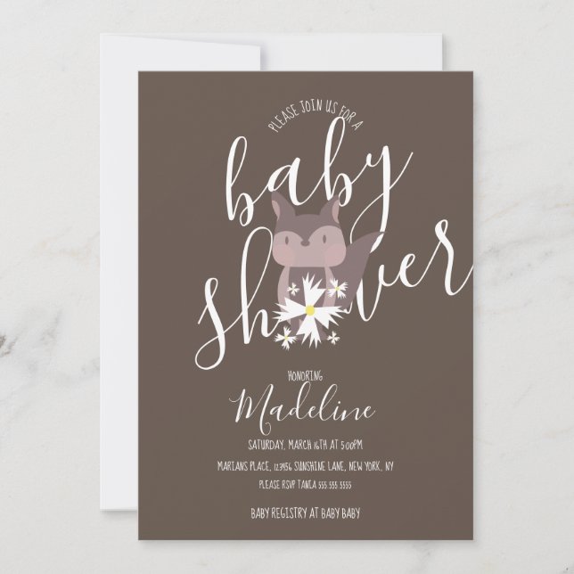 Invitación Bohemio de Zorro para Baby Shower (Anverso)