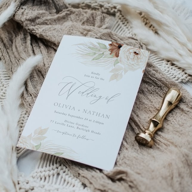 Invitación Bohemio Floral Beige y Boda de Marfil (Subido por el creador)