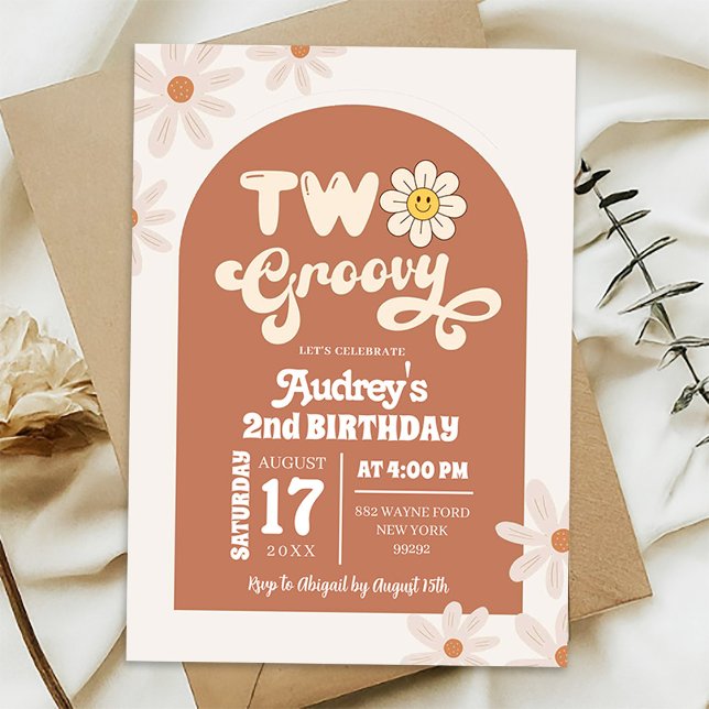 Invitación Bohemio Retro Daisy Dos Groovy Segundo Cumpleaños (Subido por el creador)