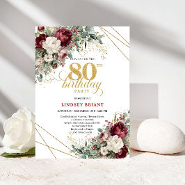 Invitación Bohemio Romántico Borgoña 80 Cumpleaños