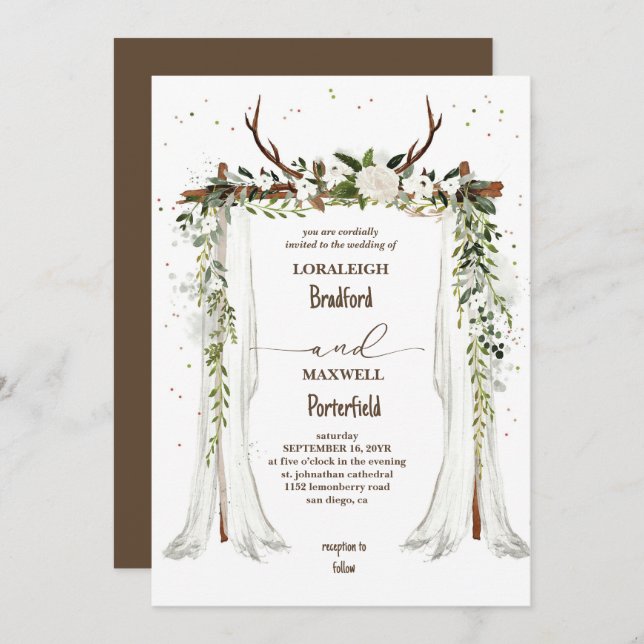 Invitación Bohemio ruso | Boho Canopy Boda (Anverso / Reverso)