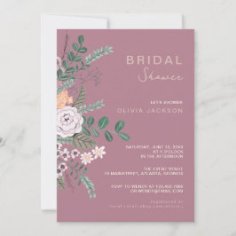 Invitación Bohemio Verde y Chic Mauve Floral Flores Nupciales