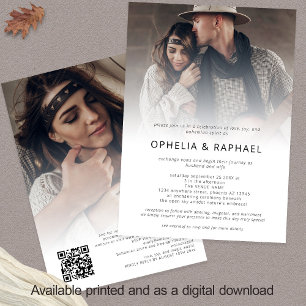 Invitación Boho 2 fotos superponen el código QR Boda bohemio