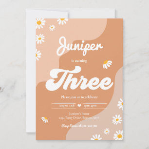 Invitación Boho 3.ᵉʳ cumpleaños Daisy Floral Groovy Fiesta de