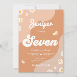 Invitación Boho 7.º cumpleaños Daisy Floral Groovy Fiesta de 