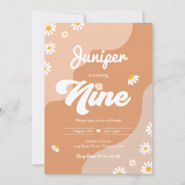 Invitación Boho 9.º cumpleaños Daisy Floral Groovy Fiesta de 
