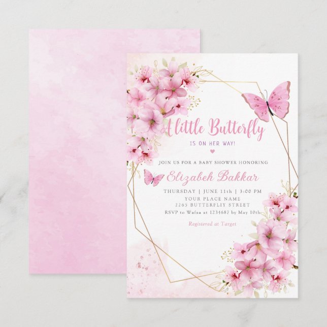 Invitación Boho A little Butterfly está de camino a Baby Show (Anverso / Reverso)