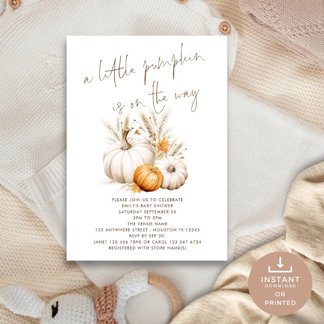 Invitación Boho A Little Pumpkin Grasa Baby Shower (Subido por el creador)