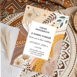 Invitación Boho Abstract Beige Floral Boda