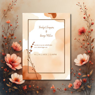 Invitación boho abstracto marrón mínimo boda floral
