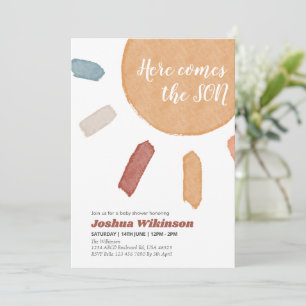 Invitación Boho acuarela Aquí viene la ducha de bebé Son