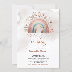 Invitación Boho acuarela colores pastel arcoiris chica floral
