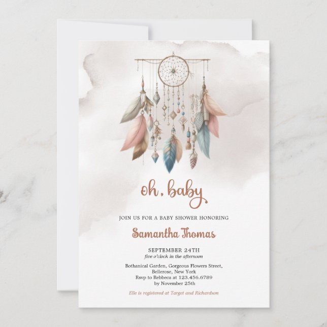 Invitación Boho acuarela colores pastel sueñas captador chica (Anverso)