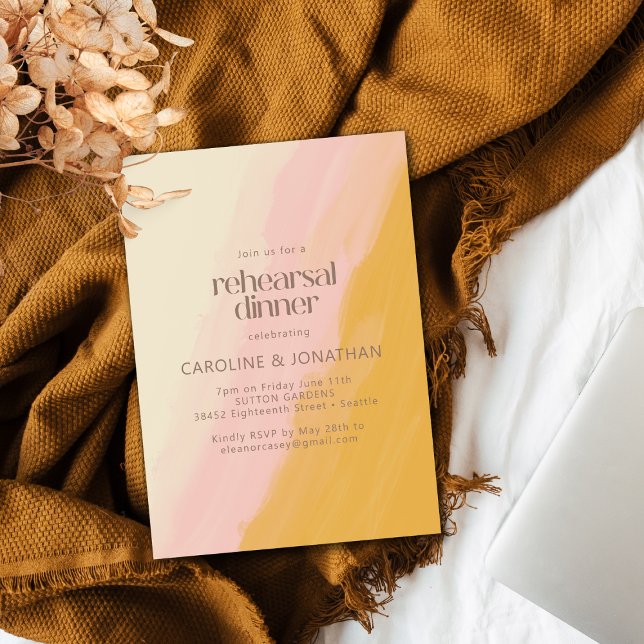 Invitación Boho acuarela Ensayo amarillo rosa Cena (Subido por el creador)