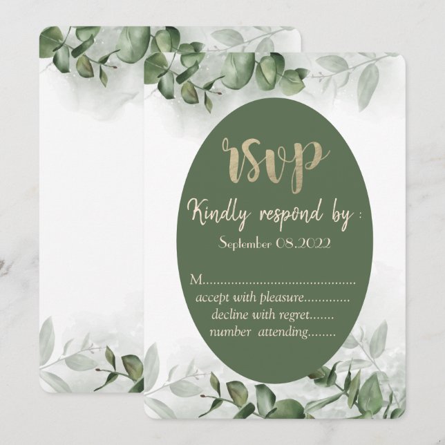 Invitación Boho Acuarela Eucalipto Verde RSVP   (Anverso / Reverso)